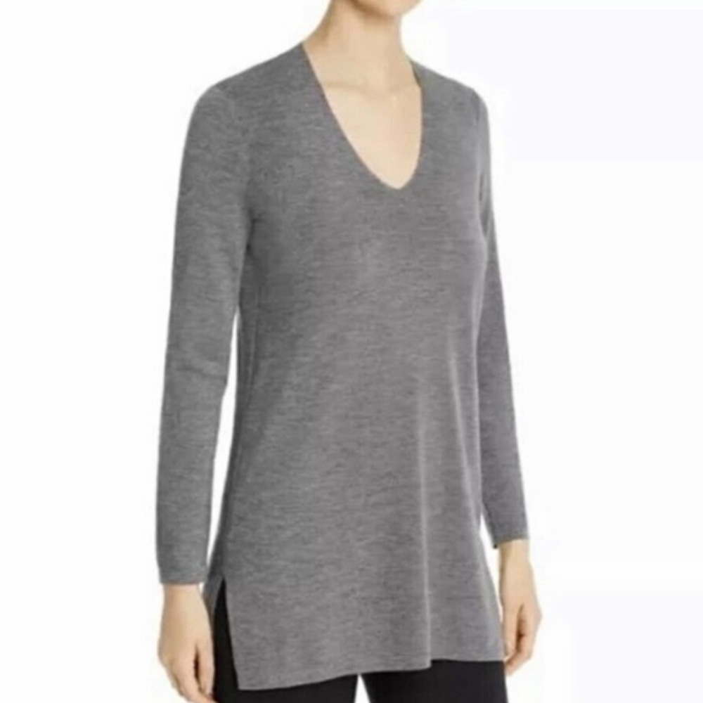 EILEEN FISHER Women’s Sweater 100% Wool Washable Oversized Small Gray V-Neck